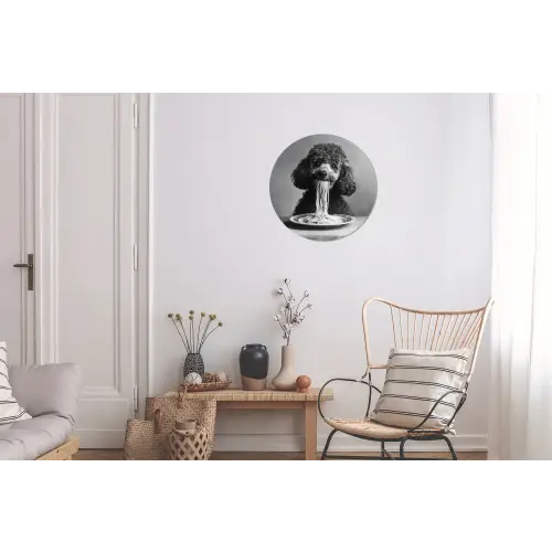 Poedel - Hond - Zwart - Wit - Schattig - Pasta Wandcirkel aluminium klein -woonkamer
