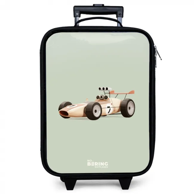 Beige retro raceauto op groen achtergrond Kinderkoffer - Zwart klein -zzz_website3d