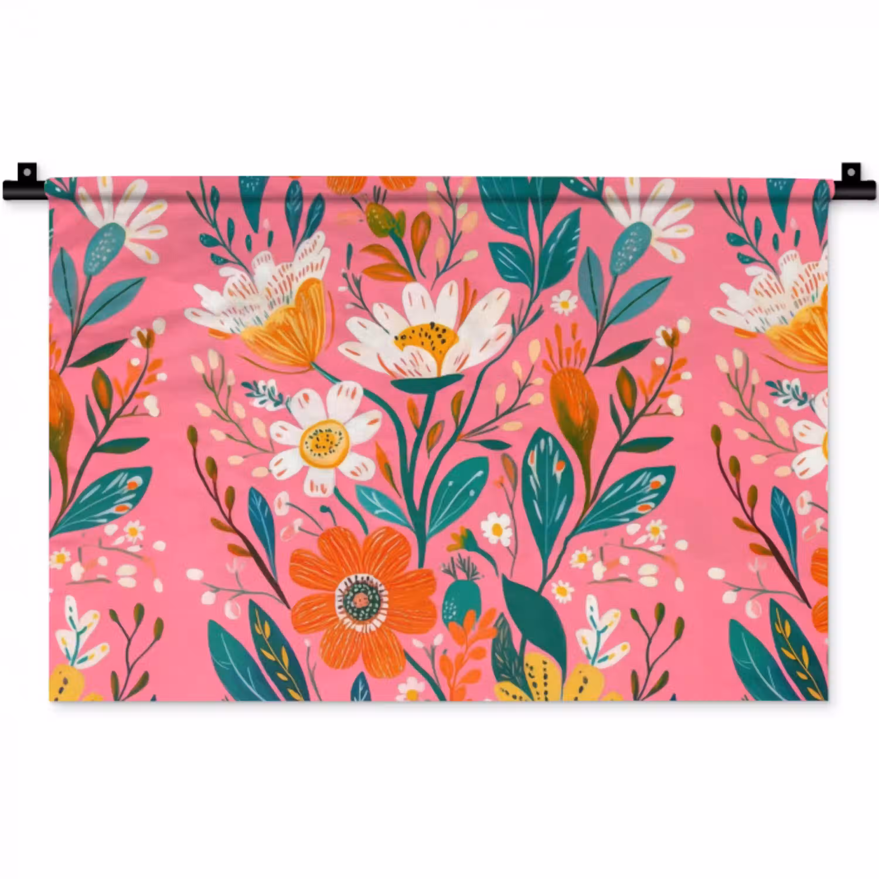 Roze - Bloemen - Wit - Oranje Wandkleed katoen klein -zz3d