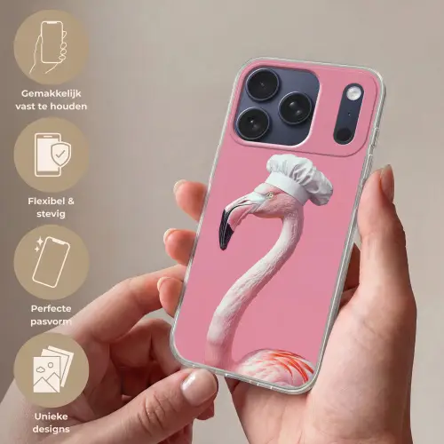 Flamingo - Roze - Koksmuts - Vogel Telefoonhoesje iPhone 17 Pro klein -sfeer3_NL