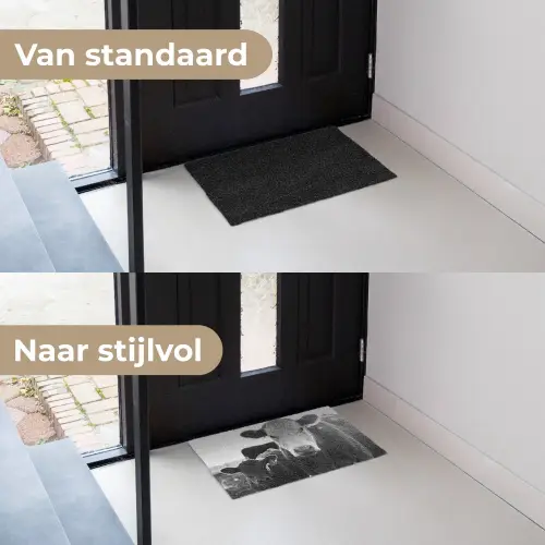 Koeien - Zwart - Wit Deurmat klein -voor-na_NL