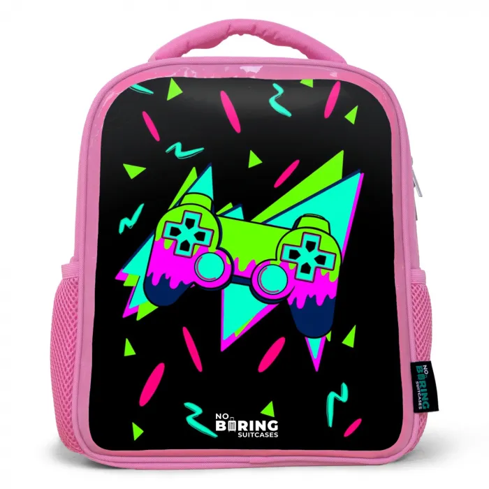 Neon controller op zwart Kinderrugzak - Roze middel -3d