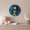 Vrouw - Bloemen - Blauw - Aesthetic - Luxe Fotolijst rond zonder passe partout klein -sfeer3
