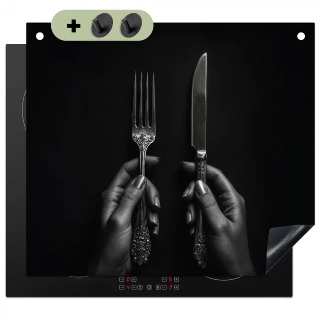 Inductiebeschermer & spatscherm (2in1) - Bestek - Zwart - Wit