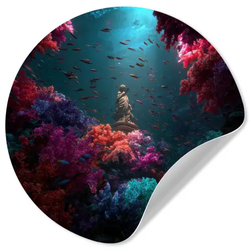 Standbeeld - Zeebodem - Koraal - Kleurrijk Wandcirkel behangsticker klein -3d
