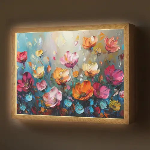 Bloemen - Kleurrijk - Abstract - Verf - Natuur Light Box met batterij (Wandlamp) middel -z3d_website