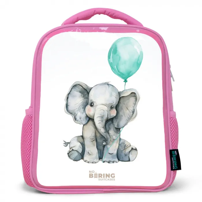 Olifant met blauwe ballon Kinderrugzak - Roze middel -3d