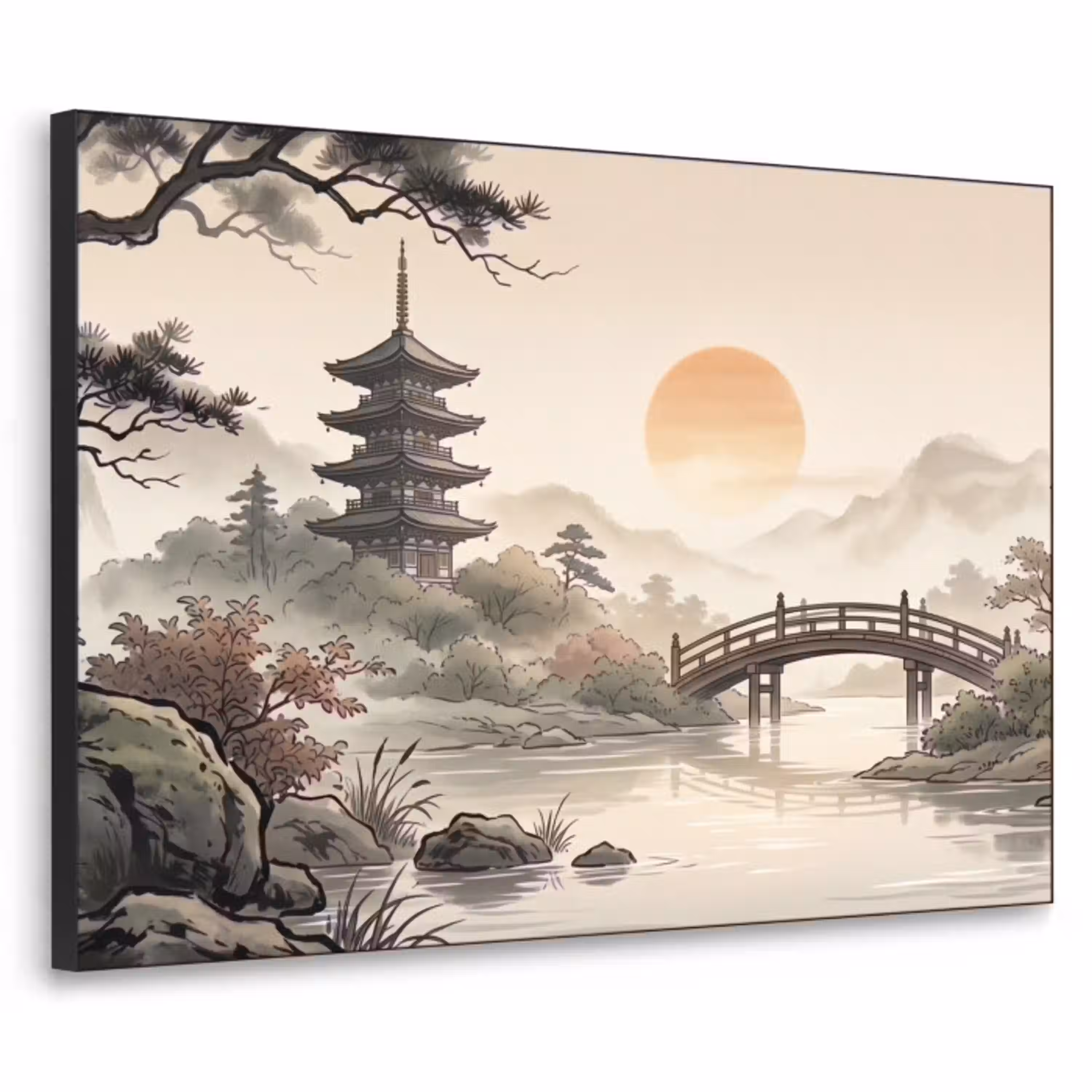 Azië - Landschap - Kleurrijk Textielframe zwart klein -3d