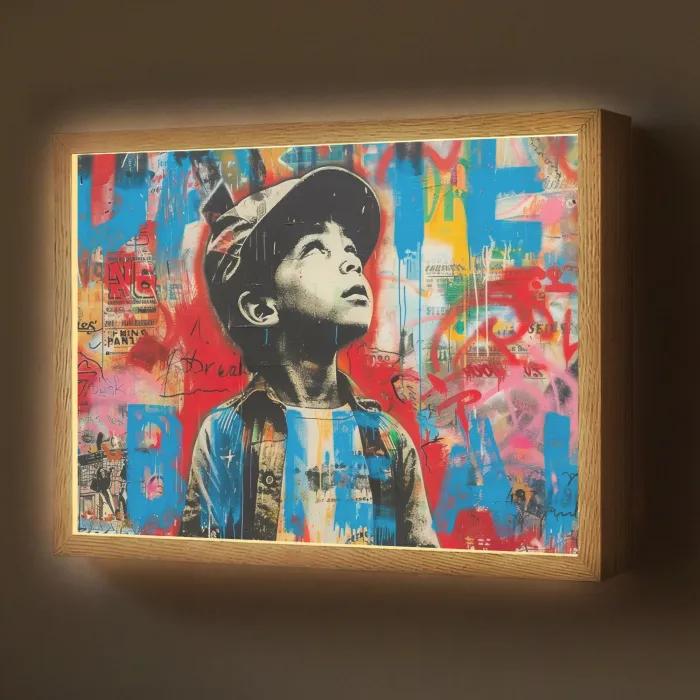 Graffiti - Jongen - Street art - Kleuren Light Box met batterij (Wandlamp) middel -z3d_website