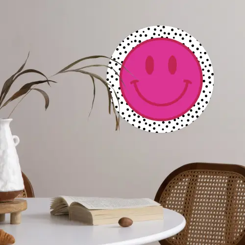 Smiley - Roze - Stippen Wandcirkel behangsticker klein -sfeer3