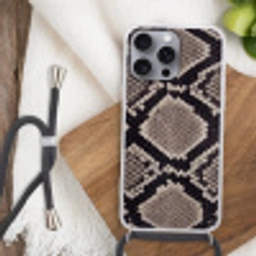 Slangenleer - Patroon - Beige Hoesje iPhone 16 Pro Max met koord klein -sfeer4