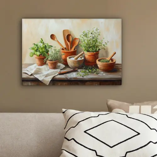 Potten - Kruiden - Hout canvas 2cm klein -sfeer3