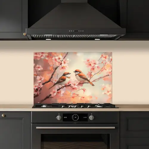 Vogels - Romantic - Bloesemtak keuken achterwand spatscherm klein -sfeer1