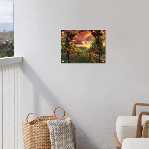 Wijngaard - Druiven - Zonsondergang tuinposter los doek klein -sfeer8