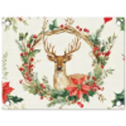 Kerstkrans - Hert - Hulst - Rood tuinposter los doek klein -3d
