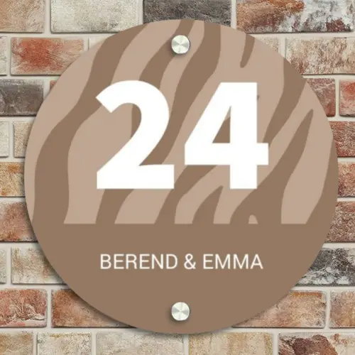 Beige zebra - Klassiek Naambord Rond klein -sfeer2