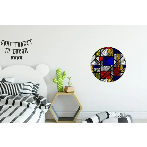 Mondriaan - Glas in lood - Oude Meesters - Kunstwerk - Abstract - Schilderij Wandcirkel aluminium klein -kinderkamer