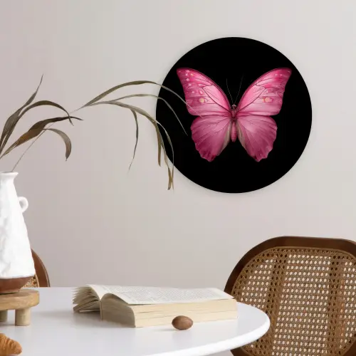 Vlinder - roze - Elegant Wandcirkel kunststof plaat 5mm dik klein -sfeer4
