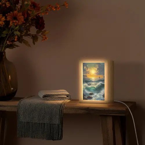 Zee - Zon - Golven - Rotsen Light Box met kabel (Tafellamp) klein -sfeer4
