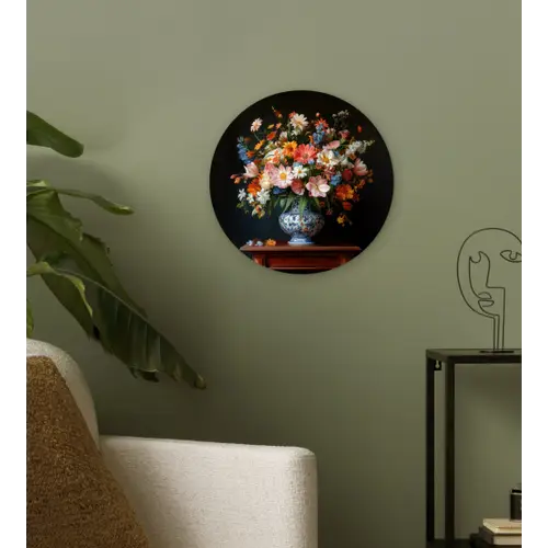 Boeket - Roze - Bloemen - Vaas Wandcirkel kunststof plaat 5mm dik klein -sfeer3