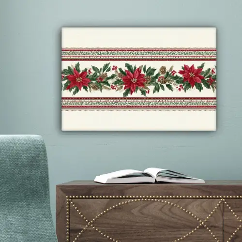 Kerststrook - Poinsettia - Rood - Groen canvas 2cm klein -sfeer4