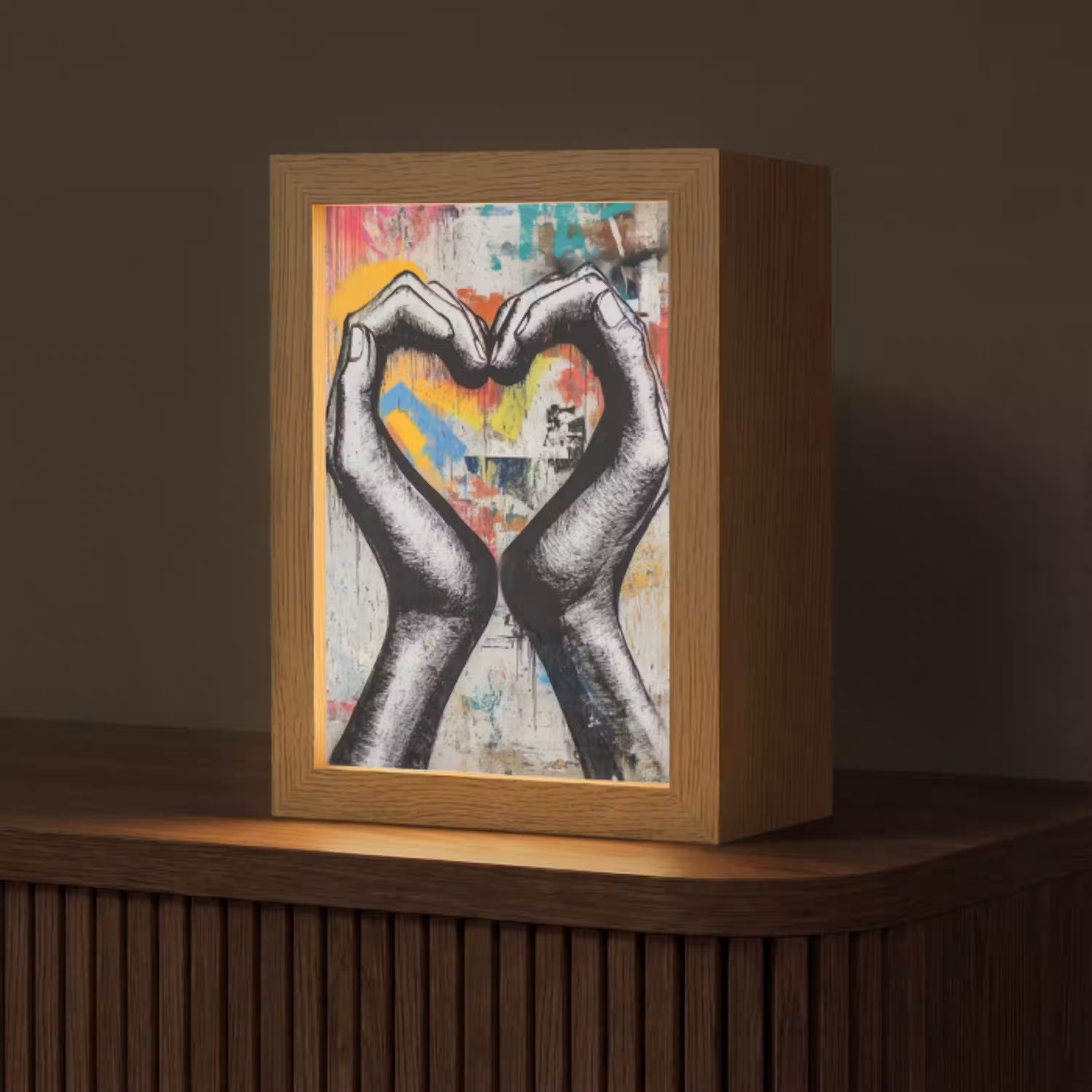 Handen - Hart - Street art - Graffiti Light Box met kabel (Tafellamp) klein -z3d_website