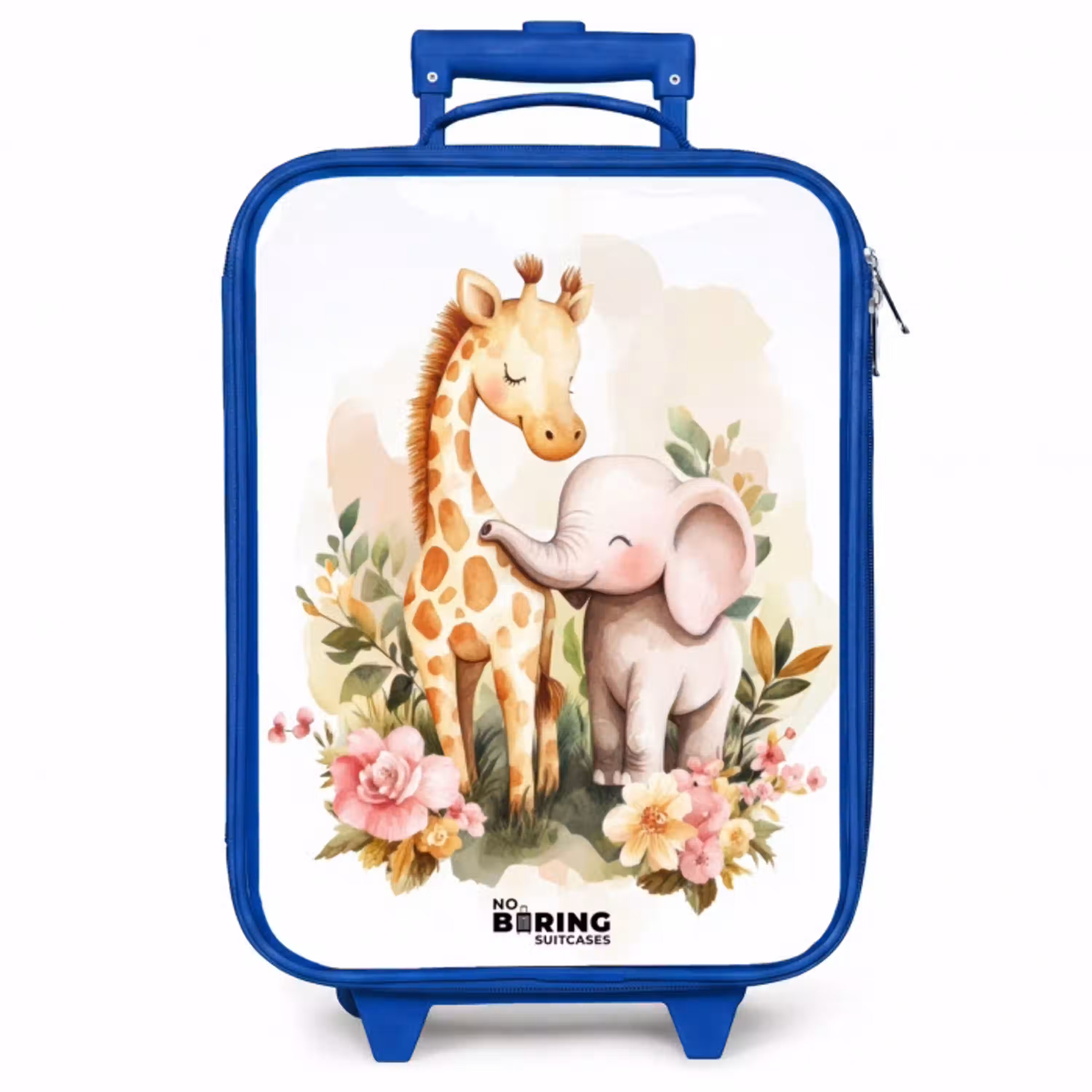 Giraffe en olifant tussen bloemen op witte achtergrond Kinderkoffer - Blauw klein -zzz_website3d