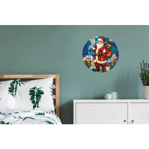 Kerstman - Glas - Kleurrijk Wandcirkel aluminium klein -slaapkamer