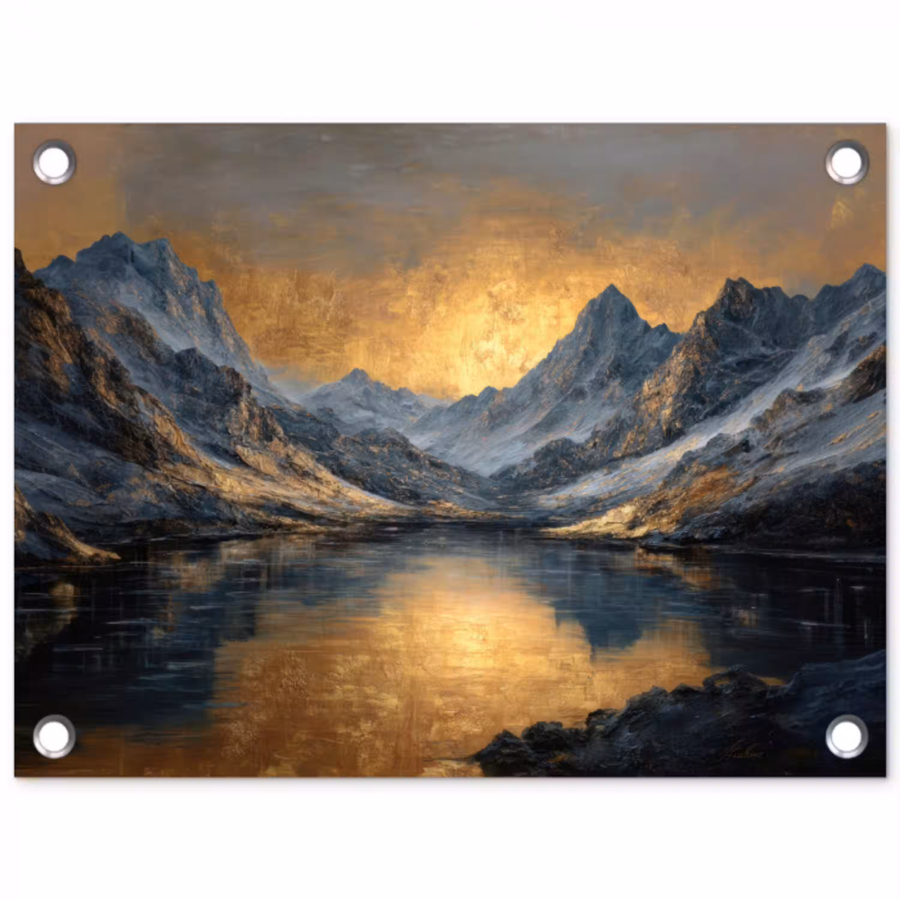 Berglandschap met Gouden Zonsondergang tuinposter los doek klein -3d