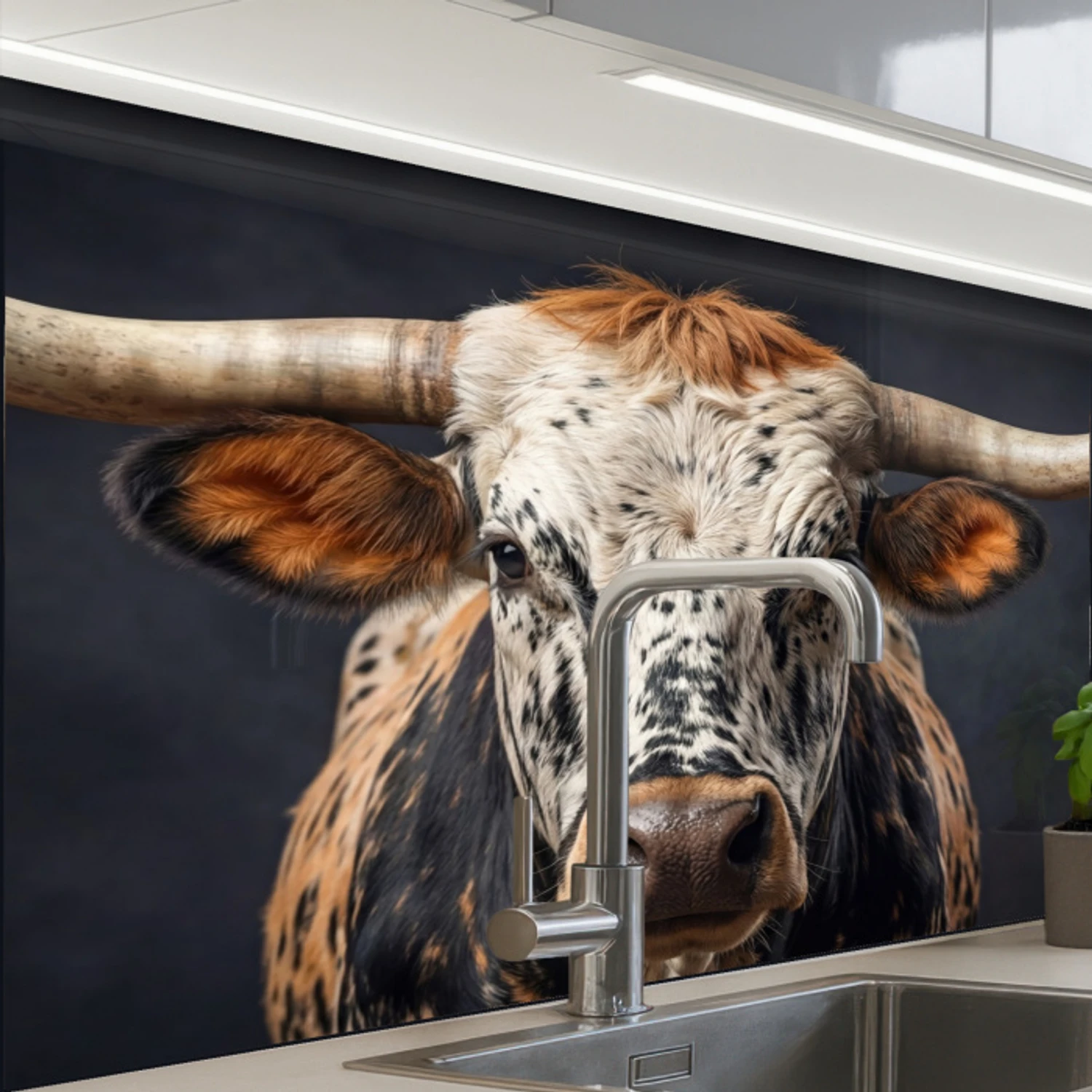 Stier - Kleurrijk - Hoorns keuken achterwand 2 middel -zzzz3d_schuin