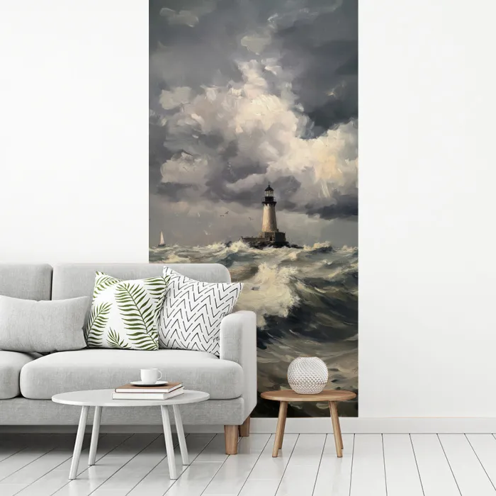 Vuurtoren - Golven - Storm fotobehang vinyl groot -woonkamer