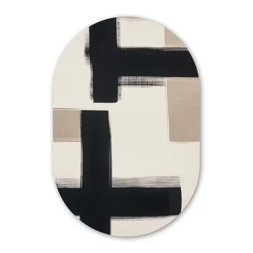 Zwart - Abstract - Japandi Wandcirkel Ovaal Forex klein -3d