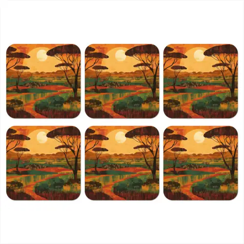 Landschap - Afrikaans - Zon onderzetter kurk middel -3d