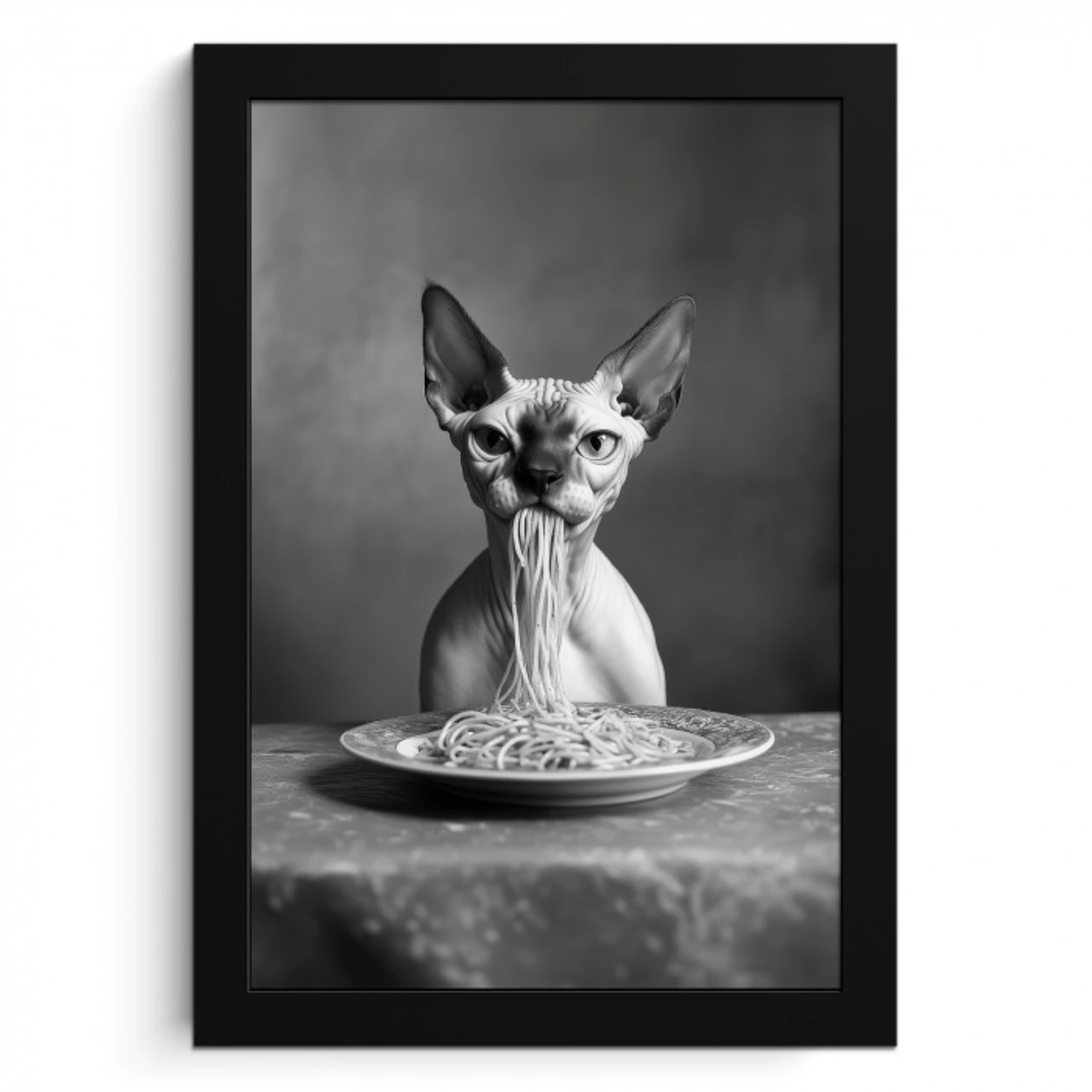 Sphynx - Kat - Dieren - Humor - Spaghetti - Zwart Wit KitchenYeah - Keuken - Fotolijst klein -3d