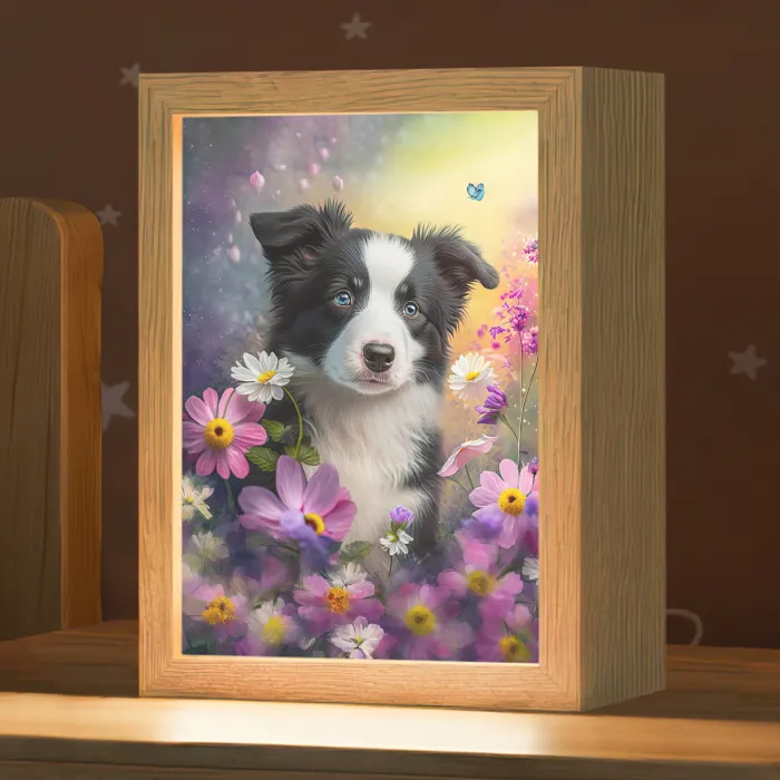 Hond - Bloemen - Natuur - Puppy - Bordercollie Light Box met kabel klein -zzz_3d_website