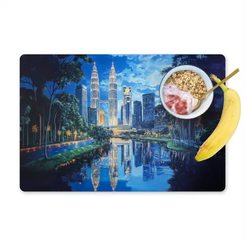 Stad Kuala Lumpur - Skyline - Wolkenkrabbers - Water Placemat vinyl groot -zzzproduct_Kitchenyeah-website
