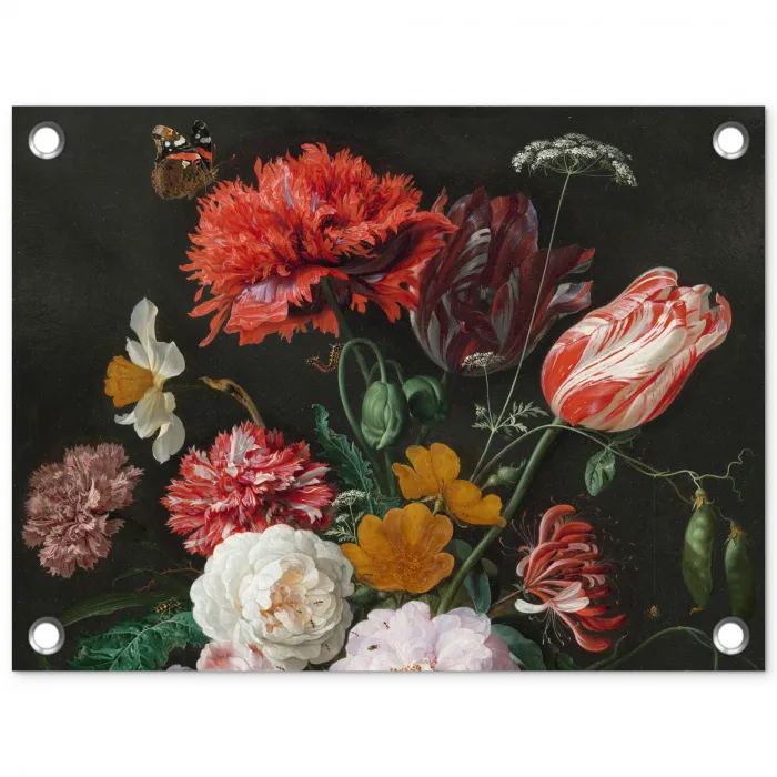 Stilleven met bloemen in een glazen vaas - Schilderij van Jan Davidsz. de Heem tuinposter los doek klein -3d