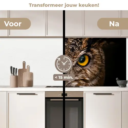 Uil - Dier - Oranje keuken achterwand 2 middel -voor-na2_NL