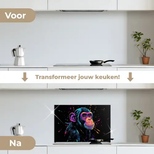 Aap - Verf - Neon - Kleur keuken achterwand spatscherm klein -voor_na_NL