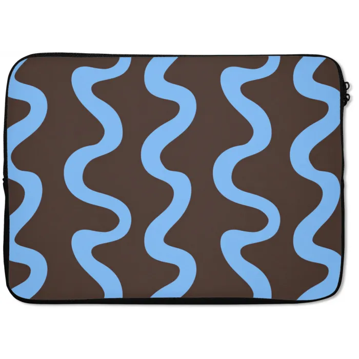 Kronkelende lijnen - Blauw - Bruin - Minimalistisch laptophoes neopreen klein 279 -zkaufland3dotto