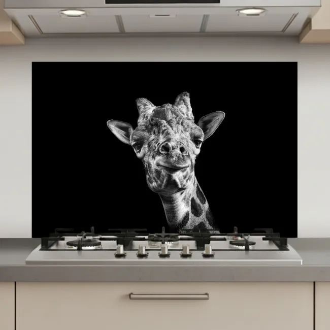 Giraffe - Dier - Zwart - Wit keuken achterwand spatscherm klein -3d_website