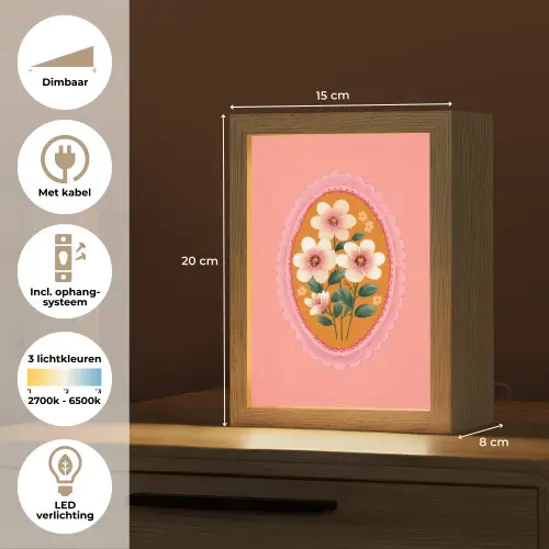 Illustratie - Bloemen - Rand - Roze Light Box met kabel (Tafellamp) klein -USP_NL