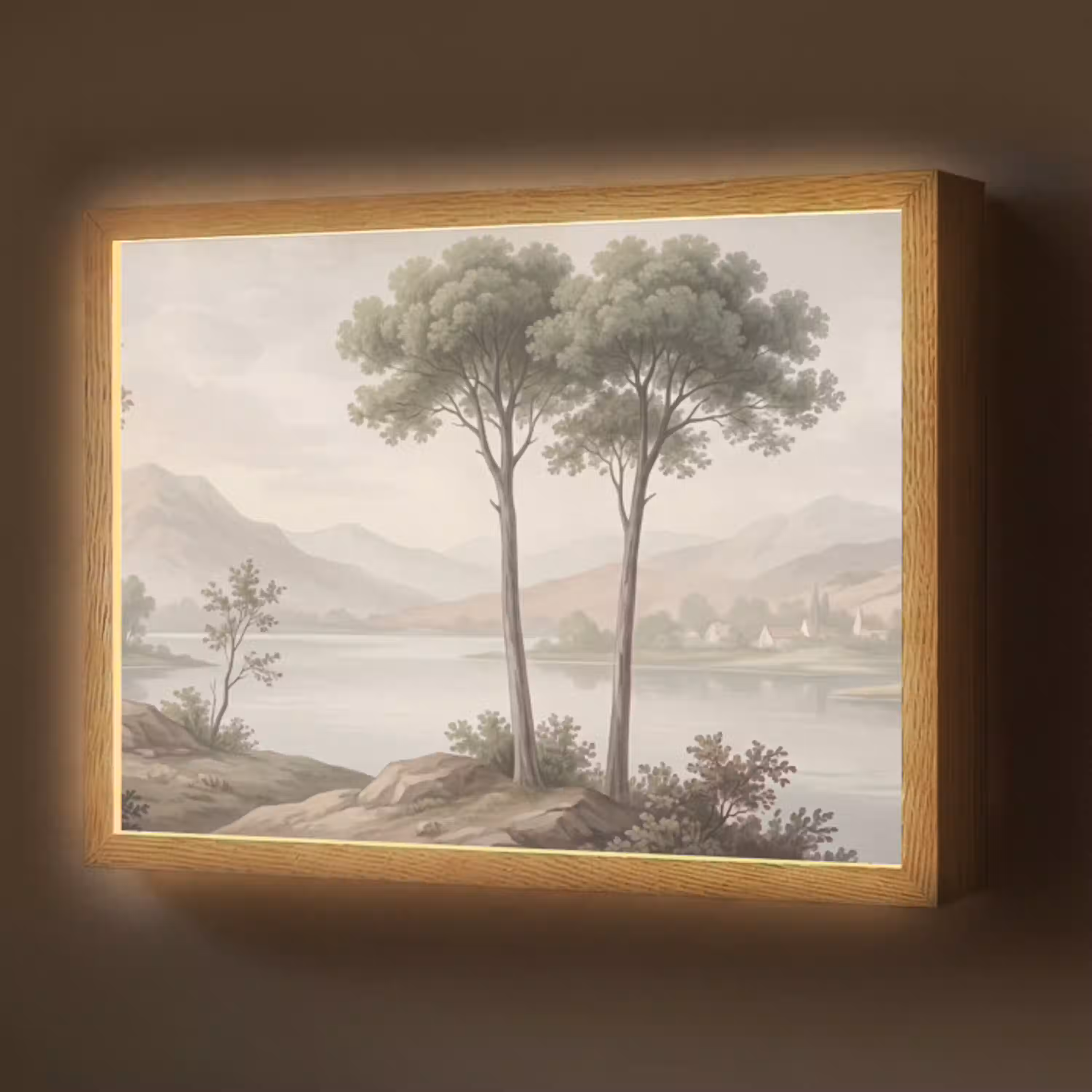 Bomen - Meer - Bergen - Illustratie Light Box met batterij (Wandlamp) middel -z3d_website