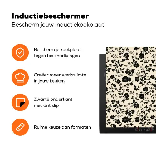 Bloemen - Dessin - Zwart Inductie beschermer vinyl 3mm klein 276 -zzzzzzz-td-ups
