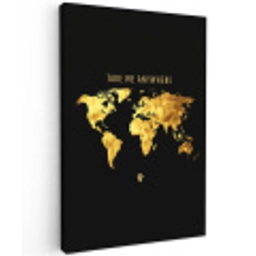 Goud - Wereldkaart - Quote Tuinposter op houten frame 2 cm dik middel -3d