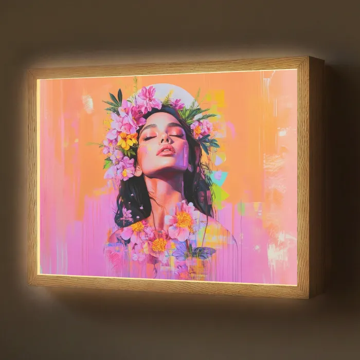 Portret - Bloemenkroon - Vrouw Light Box met batterij (Wandlamp) middel -z3d_website