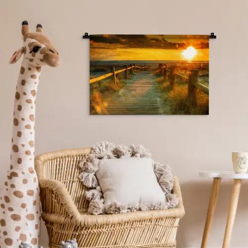 Zon - Strand - Duin - Horizon - Gras - Pad - Oranje Wandkleed katoen klein -wsfeer5_kind