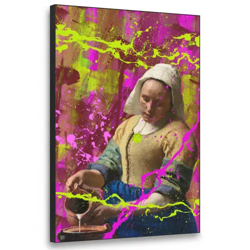 Melkmeisje - Johannes Vermeer - Neon Textielframe zwart klein -3d