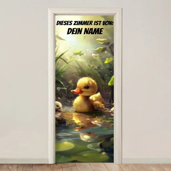 Süßes Entenküken im Wasser mit Namensfeld. deurposter klein -3d_beige