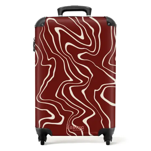 Rode achtergrond met abstracte beige lijnen NBS - Handbagage koffer - Unisex middel -productfoto_recht